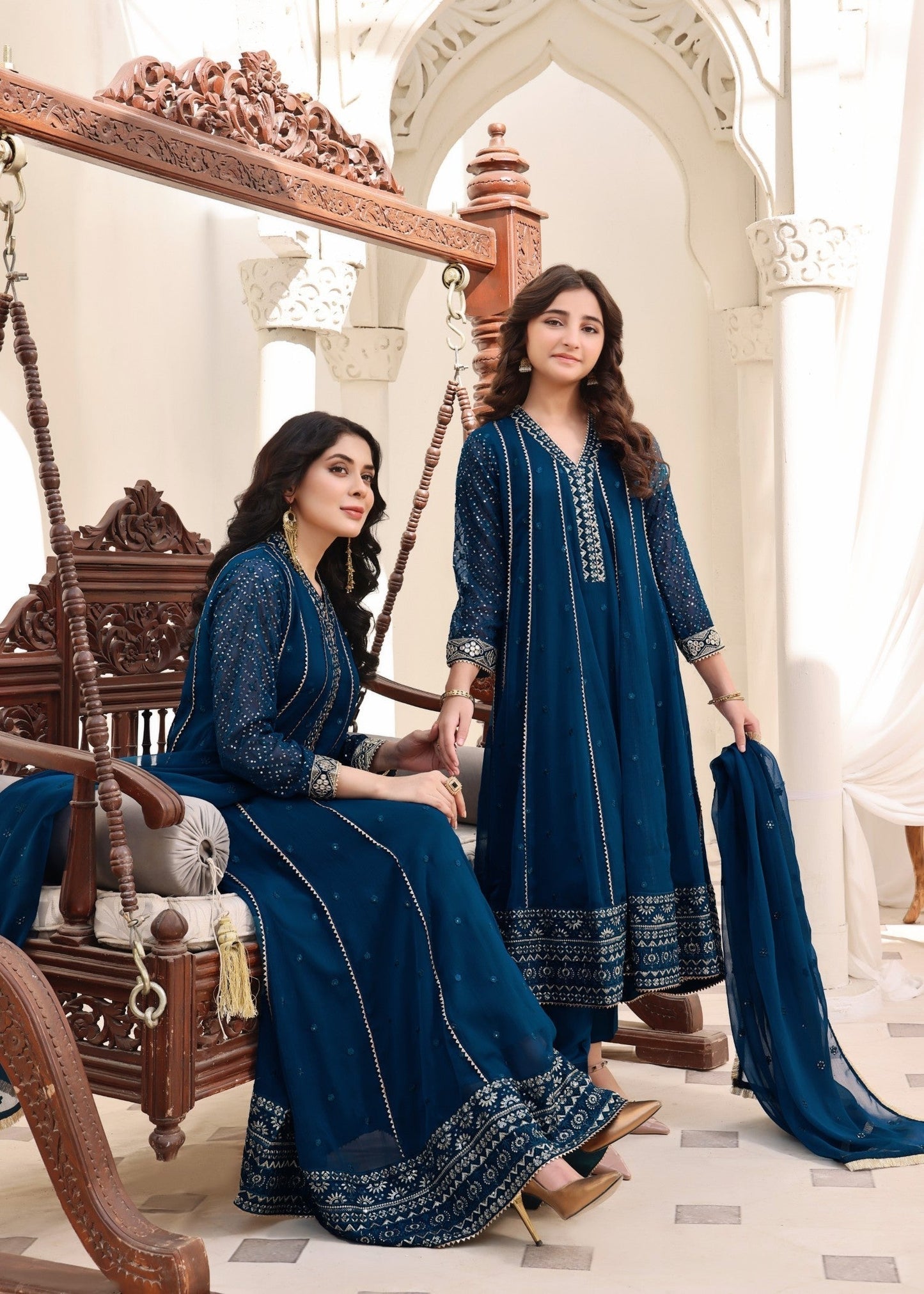 Teal Chiffon Embroidered Kalidar Maxi for Kids Online in KSA Riyadh Saudi Arabia Oman Bahrain Qatar