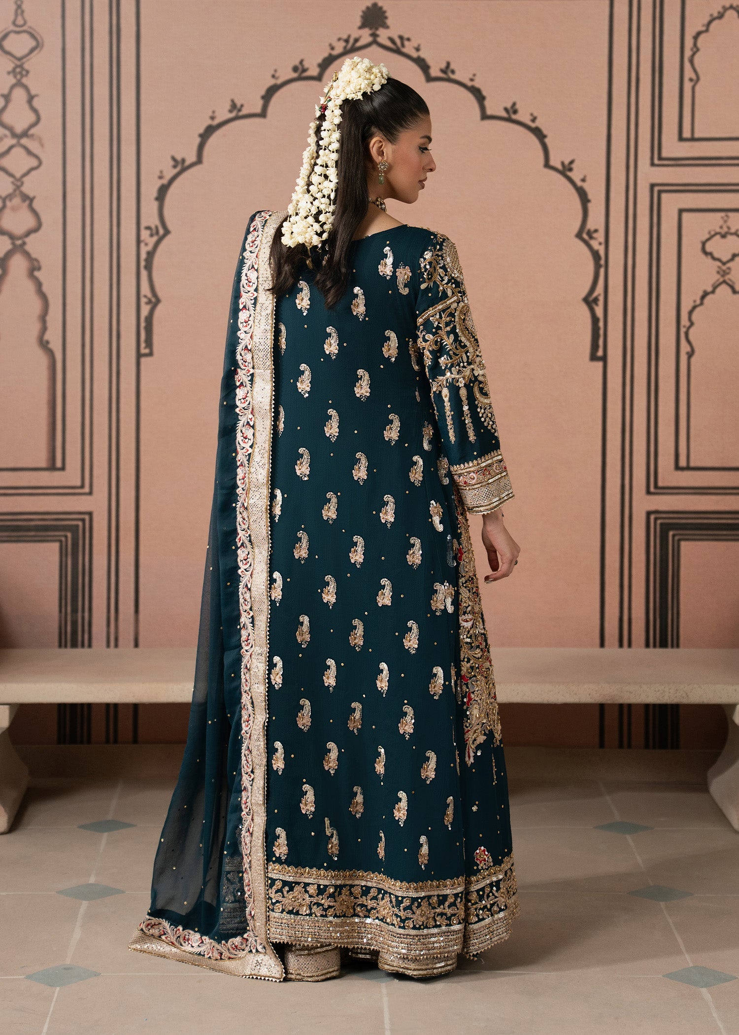 Teal Chiffon Embroidered Pakistani Suit Online in UK USA Canada