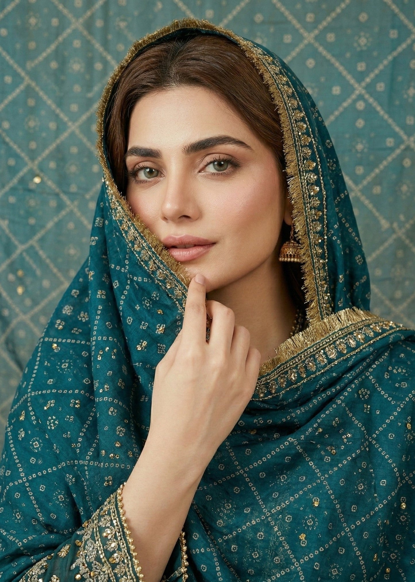 Teal Chiffon Embroidered Party Wear Farshi Suit Online in Dubai DXB UAE Abudhabi Meena Bazaar