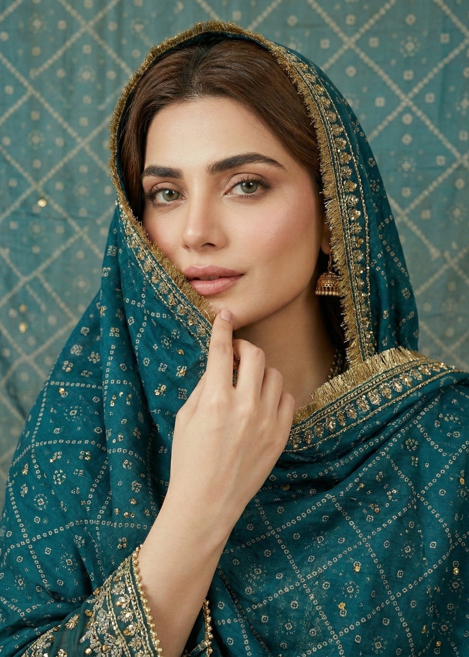 Teal Chiffon Embroidered Party Wear Farshi Suit Online in Dubai DXB UAE Abudhabi Meena Bazaar