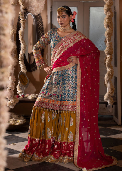 Teal Chiffon Festive Gharara Suit Online in UK USA Canada