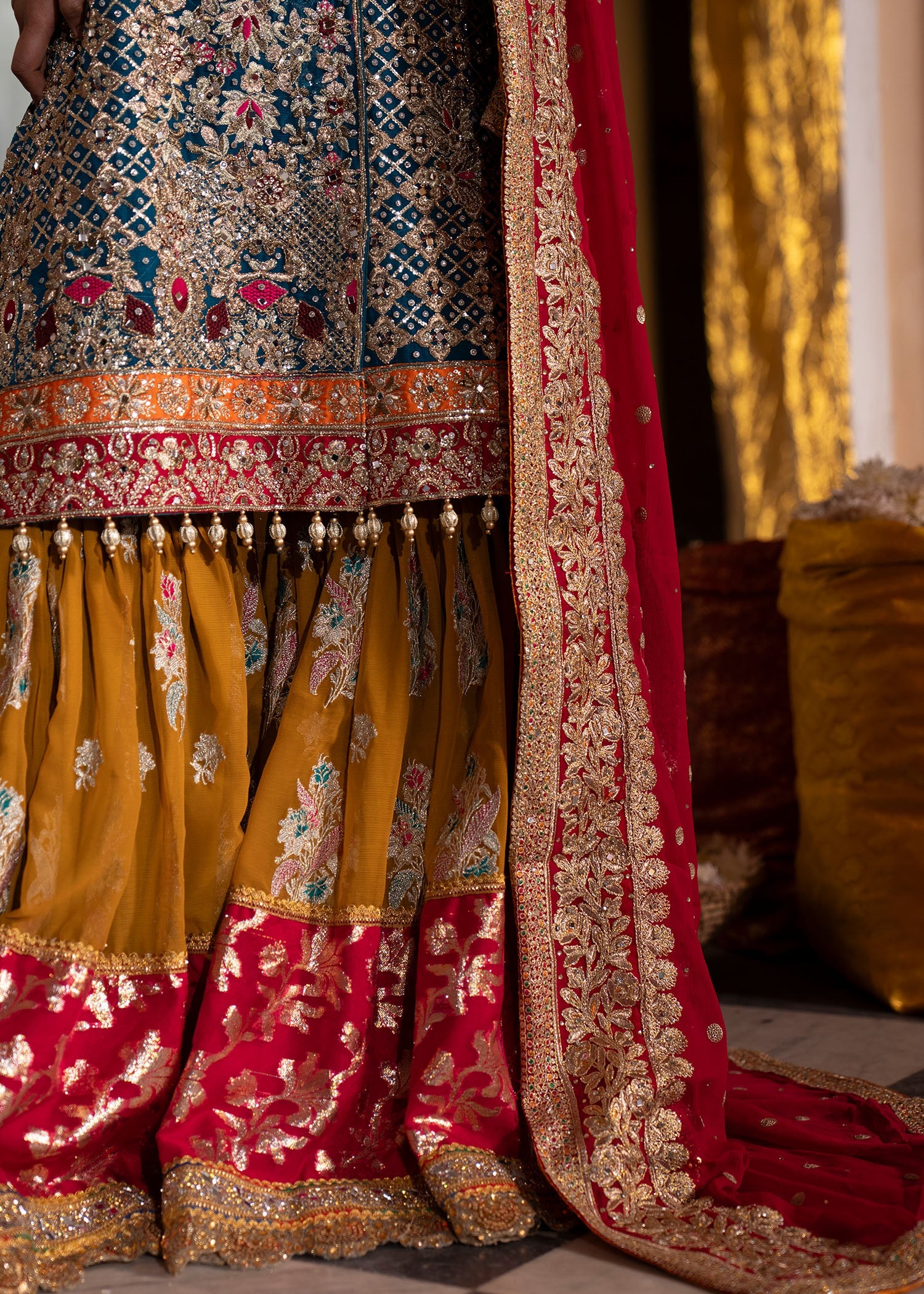 Teal Chiffon Flared Gharara Party Wear Online in Dubai UAE Abudhabi Ajman Sharjah