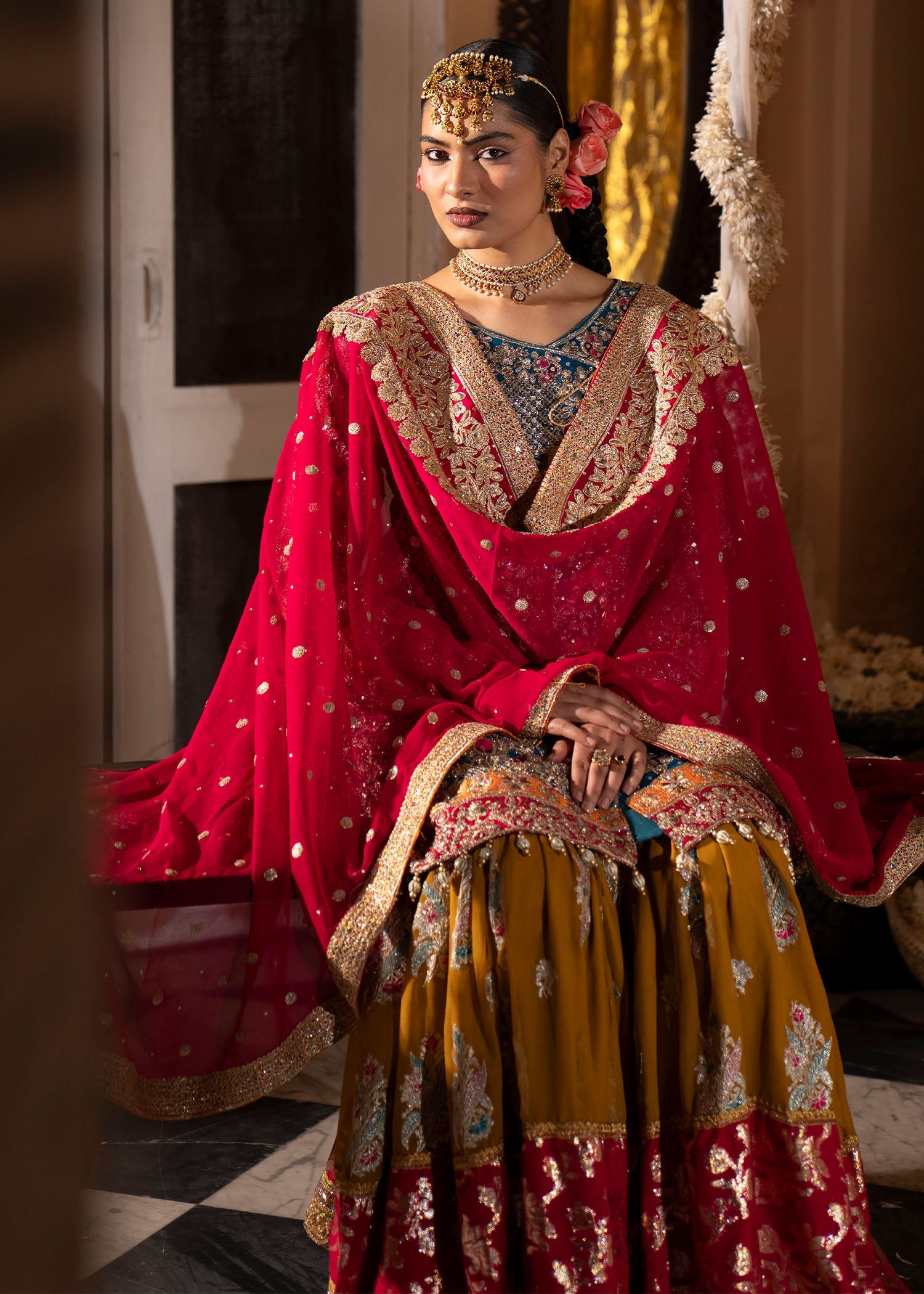 Teal Chiffon Gharara Dupatta Set Online in Sri Lanka India Australia