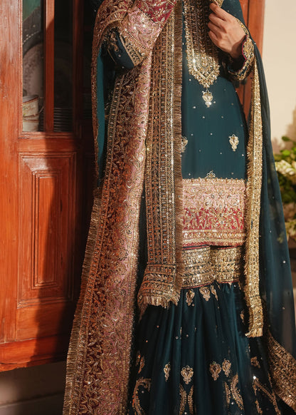 Teal Chiffon Gharara with Border Work Online in Dubai UAE Abudhabi Ajman Sharjah