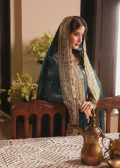 Teal Chiffon Gharara with Gold Embroidery Online in Sri Lanka India Australia