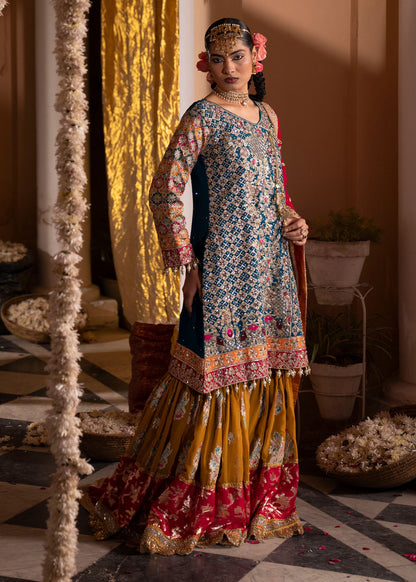 Teal Chiffon Kurti Gharara Dupatta Set Online in Sri Lanka India Australia
