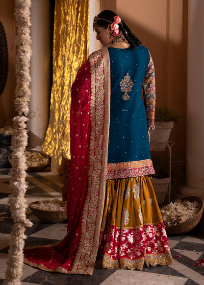 Teal Chiffon Party Wear Gharara Online in Dubai UAE Abudhabi Ajman Sharjah