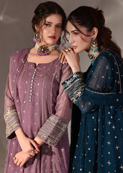 Teal Chiffon Pishwas with Crepe Trouser Online in KSA Riyadh Saudi Arabia Oman Bahrain Qatar