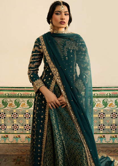 Teal Chiffon Wedding Guest Wear Embroidered Peshwas Online in Dubai UAE Abudhabi Ajman Sharjah