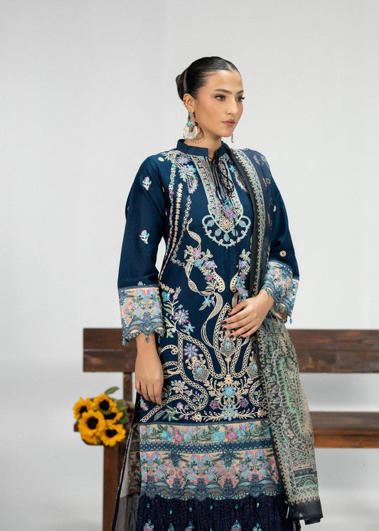 Teal Cotton Embroidered 3 Piece Suit Online in Dubai DXB UAE Abudhabi Meena Bazaar