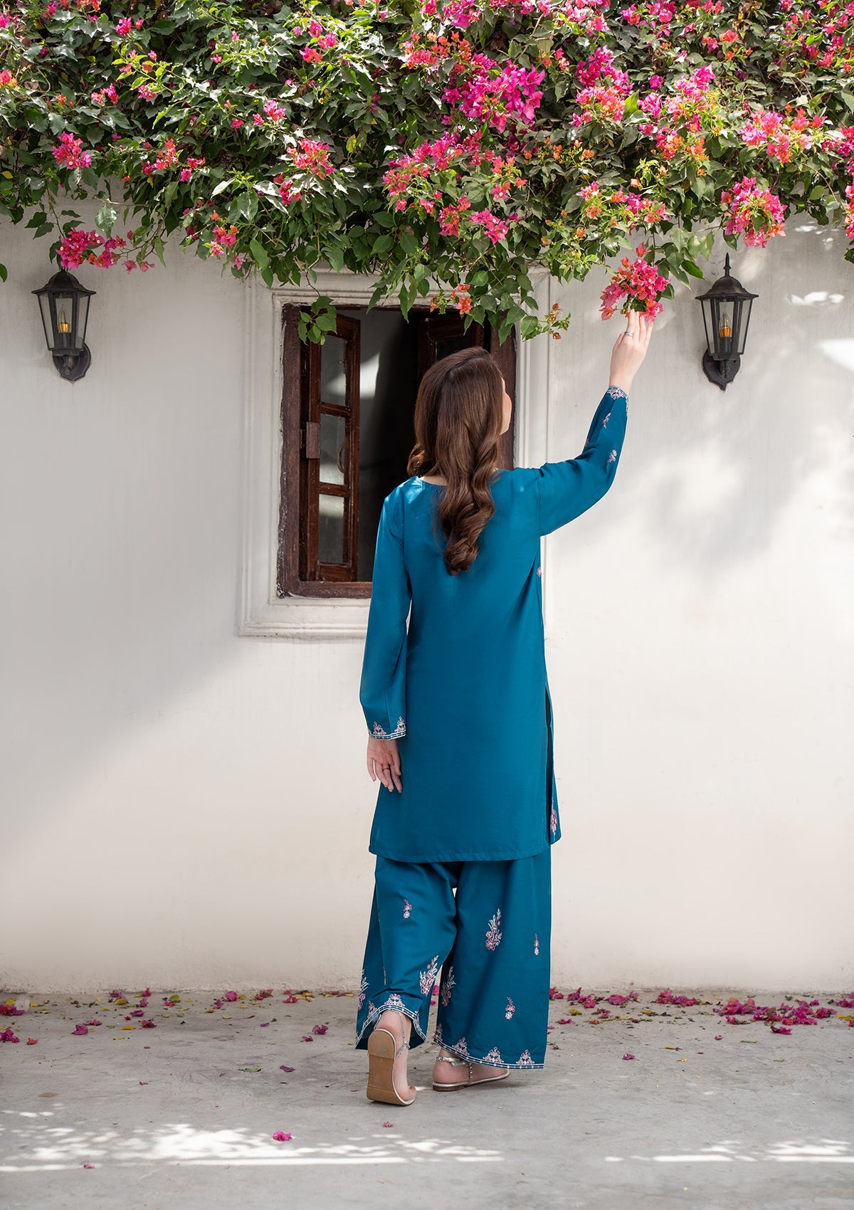 Teal Cotton Embroidered Ladies Suit Online in UK USA Canada