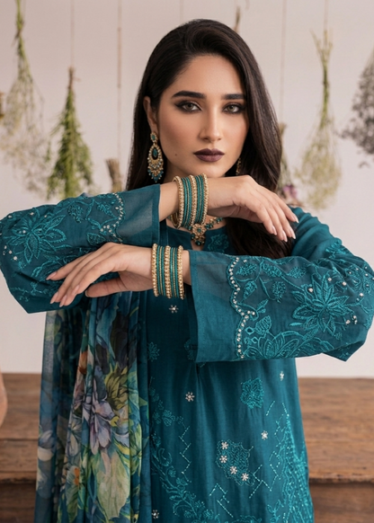 Teal Cotton Embroidered Straight Kurta Suit Online in Sri Lanka India Australia