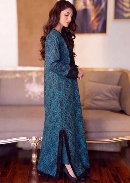 Teal Cotton Kaftan Online in Dubai UAE Abudhabi Ajman Sharjah