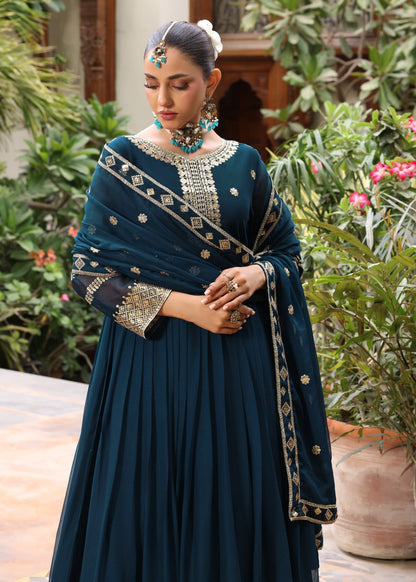 Teal Crepe Trouser Pishwas Set Online in UK USA Canada