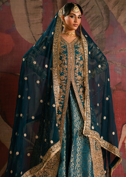 Teal Designer Chiffon Pakistani Wedding Guest Outfit Online in KSA Riyadh Saudi Arabia Oman Bahrain Qatar