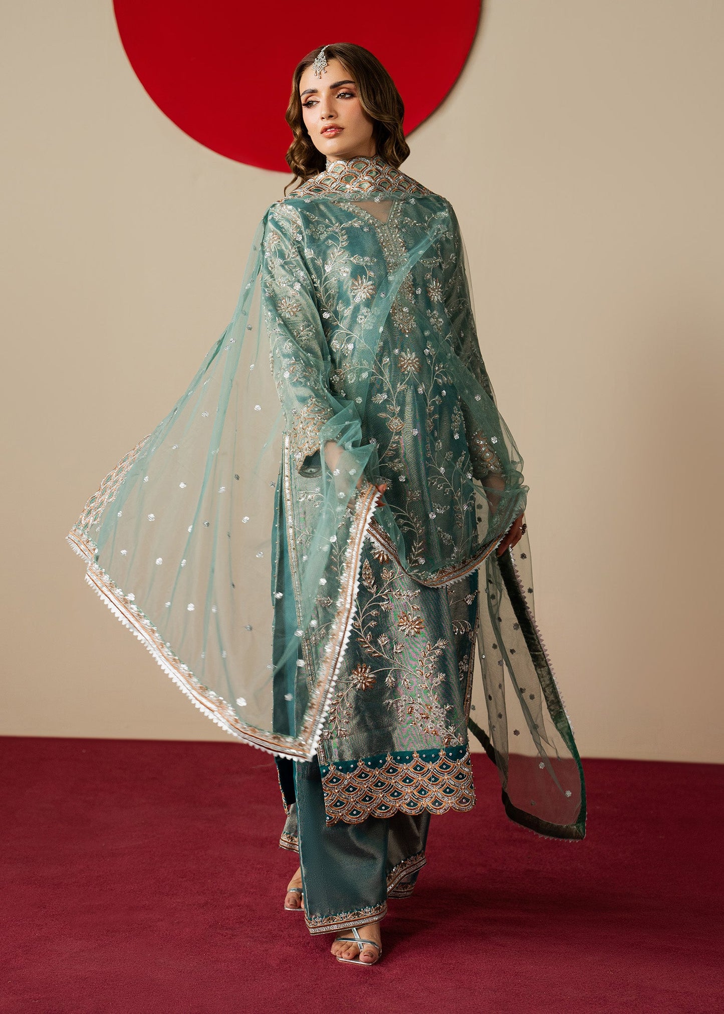 Teal Designer Embroidered Jacquard Salwar Kameez Online in Dubai UAE Abudhabi Ajman Sharjah