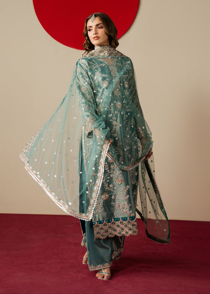 Teal Designer Embroidered Jacquard Salwar Kameez Online in Dubai UAE Abudhabi Ajman Sharjah