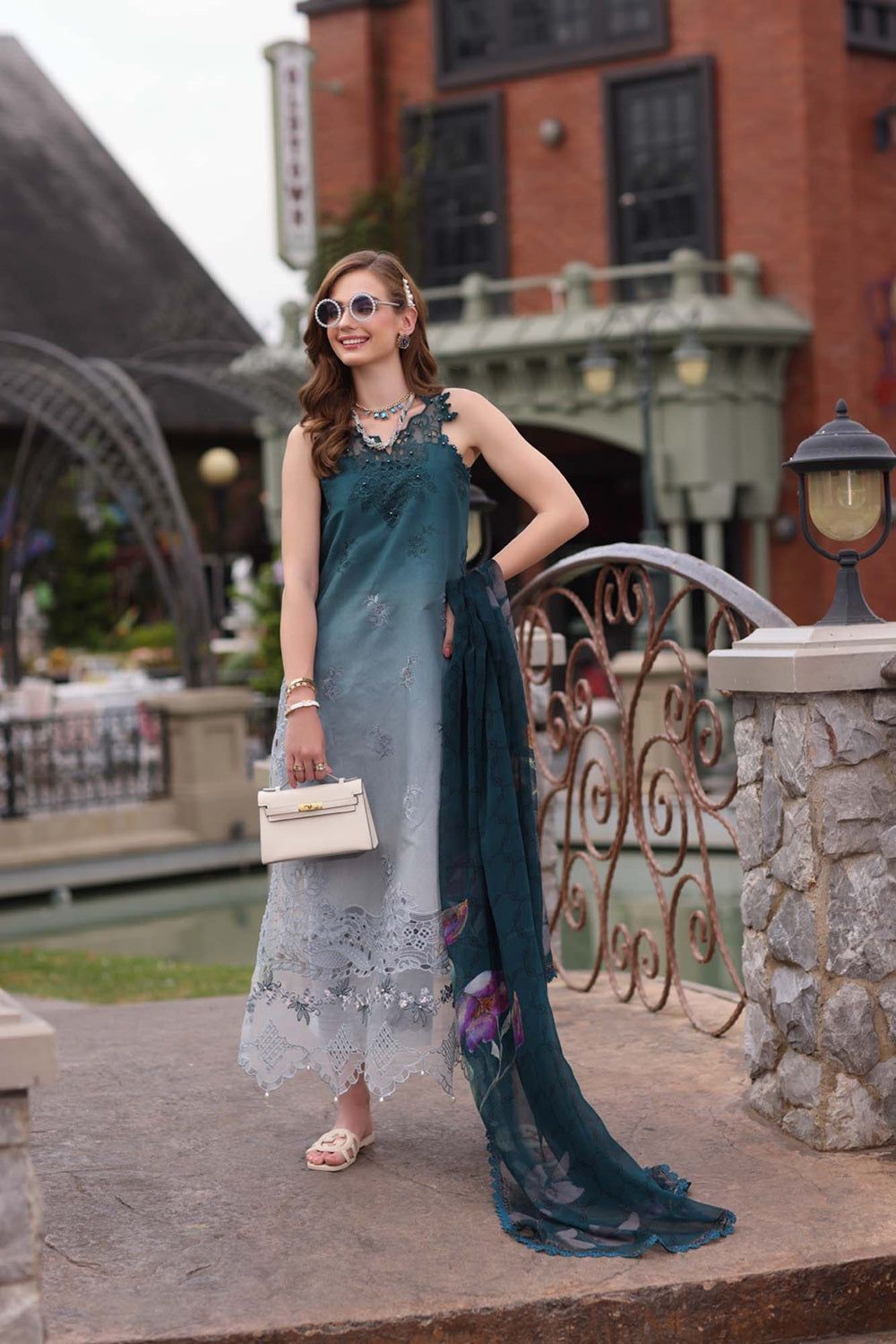 Teal Digital Print Embroidered Lawn Suit Online in Dubai UAE Abudhabi Ajman Sharjah