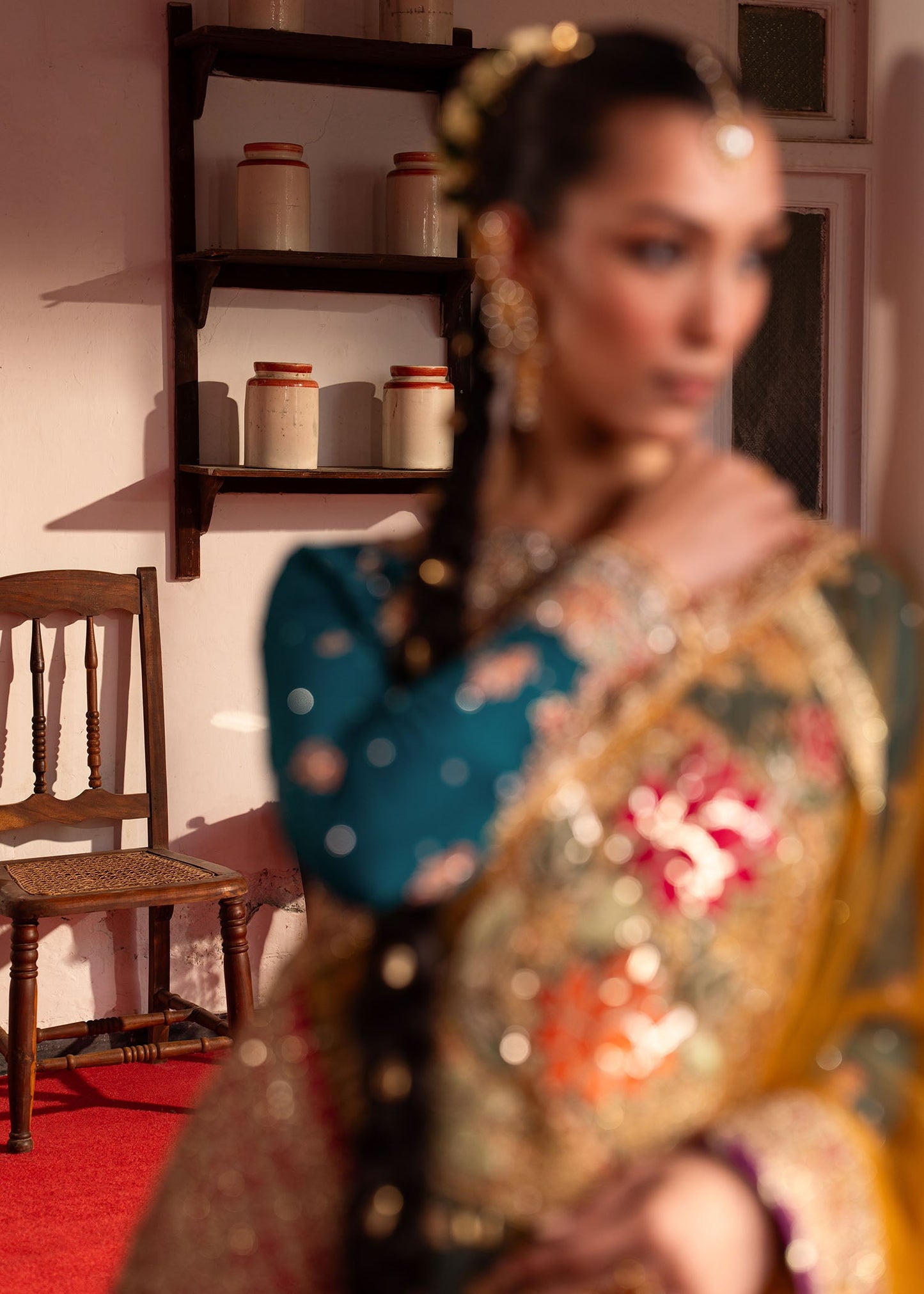 Teal Embellished Chiffon 3 Piece Ensemble Online in Sri Lanka India Australia