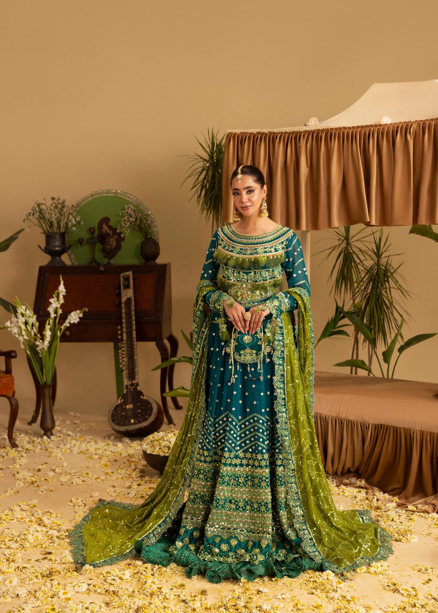 Teal Embellished Chiffon 4 Piece Suit Online in Sri Lanka India Australia