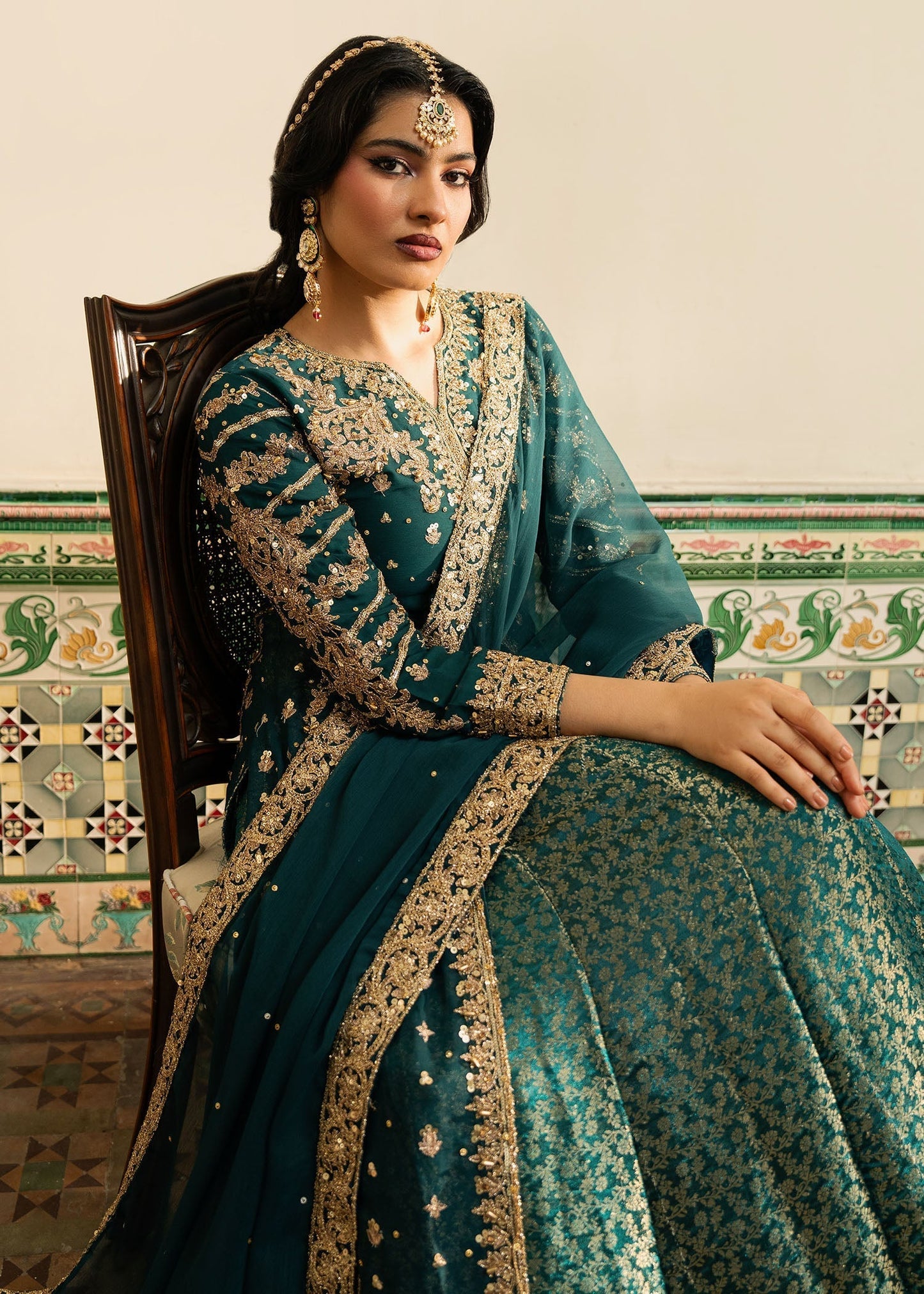 Teal Embellished Chiffon Farshi Peshwas with Potli Online in UK USA Canada