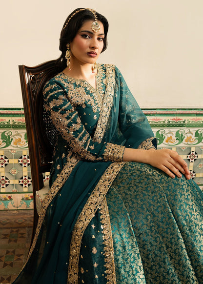 Teal Embellished Chiffon Farshi Peshwas with Potli Online in UK USA Canada