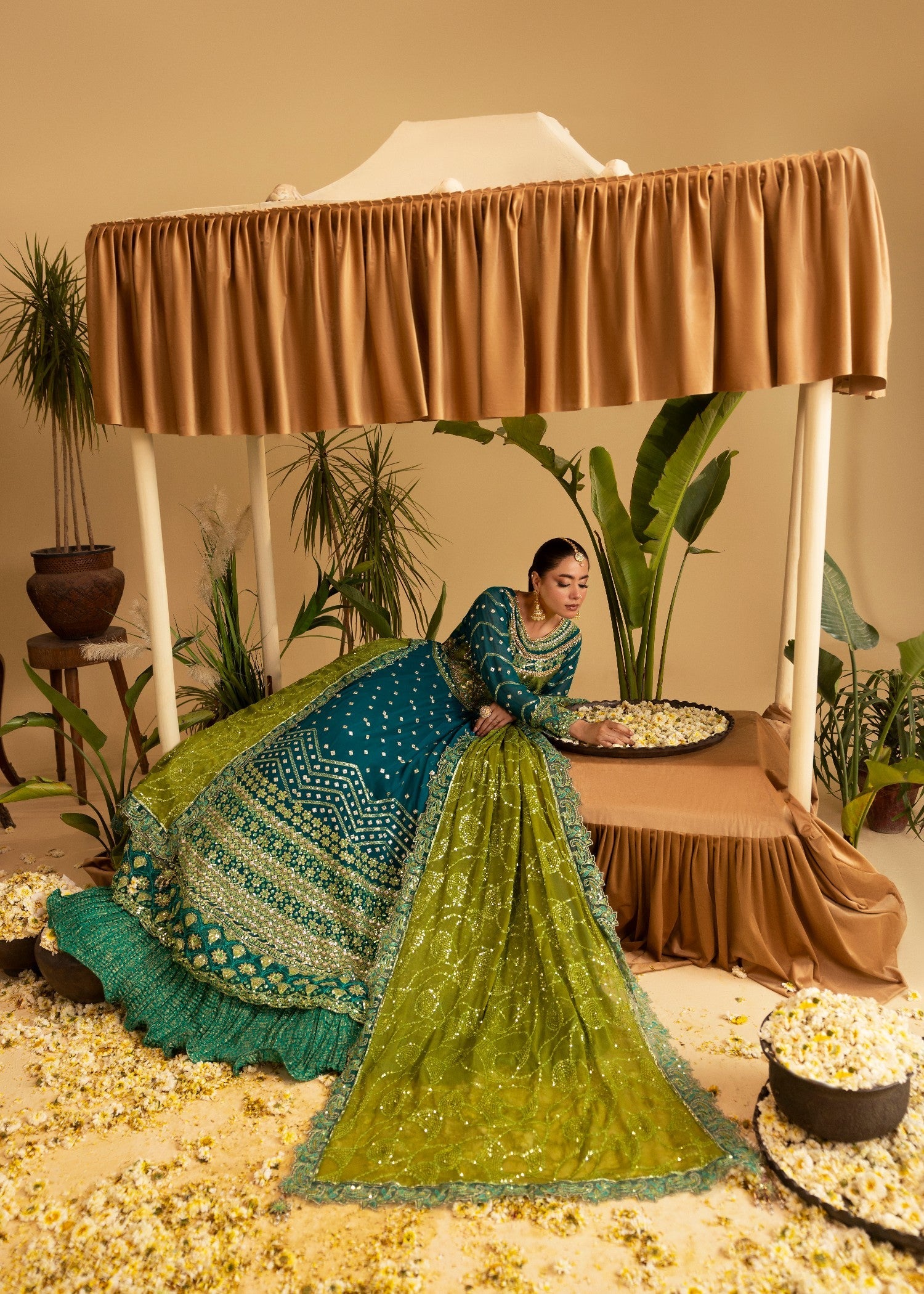 Teal Embellished Chiffon Formal Suit Online in Dubai UAE Abudhabi Ajman Sharjah