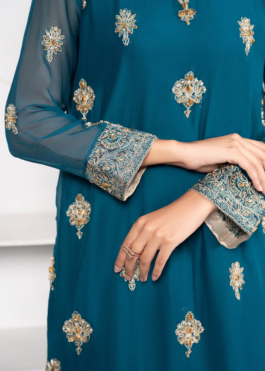 Teal Embellished Chiffon Pakistani Suit Online in Sri Lanka India Australia