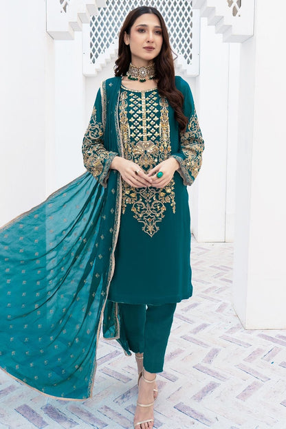 Teal Embellished Chiffon Partywear Salwar Suit Online in Dubai UAE Abudhabi Ajman Sharjah