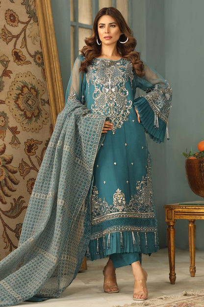 Teal Embellished Organza Festive Suit Online in Dubai UAE Abudhabi Ajman Sharjah