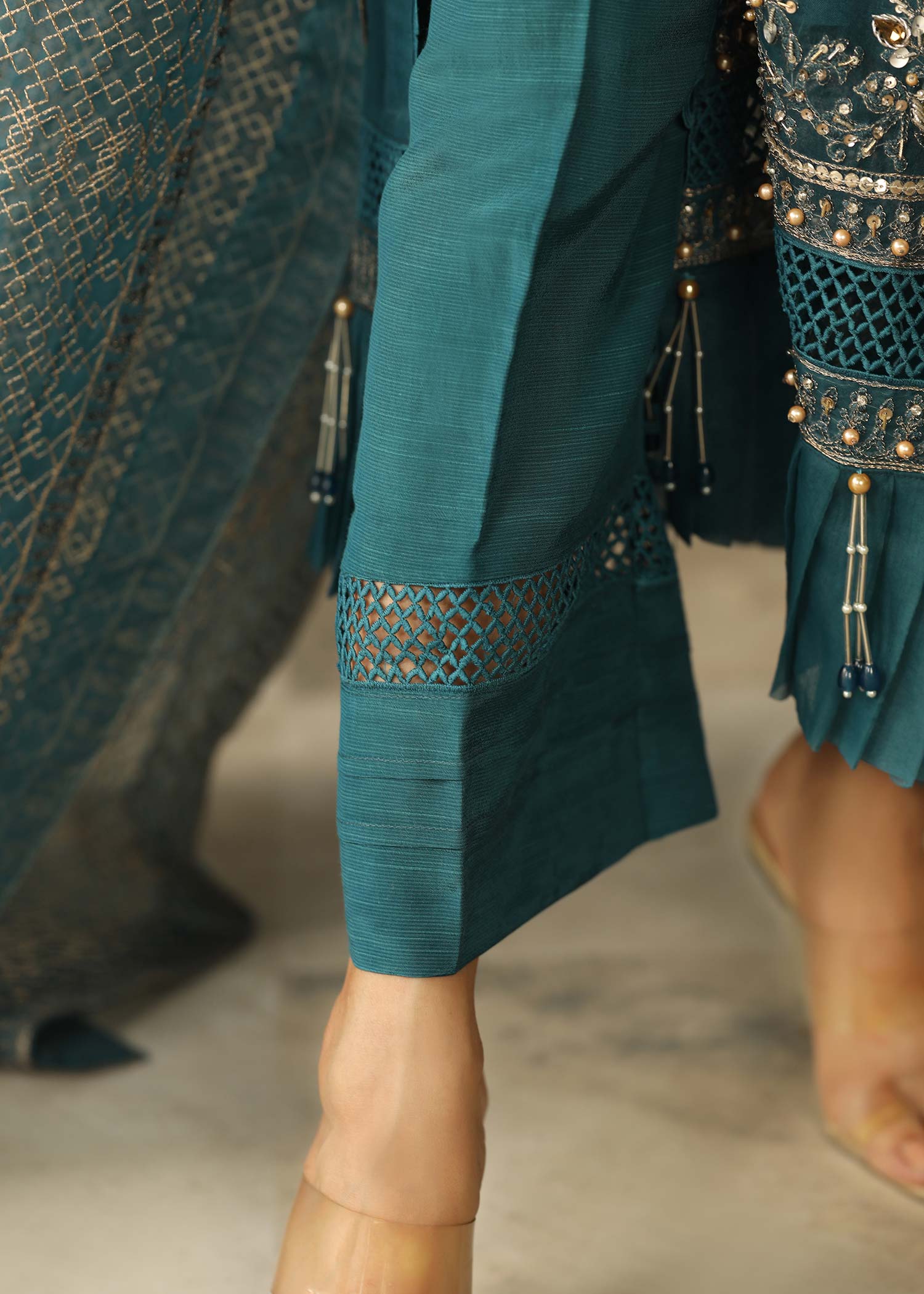 Teal Embellished Organza Festive Wear Online in Dubai UAE Abudhabi Ajman Sharjah