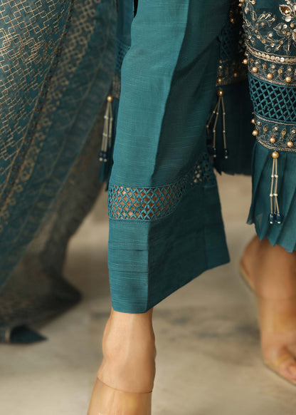 Teal Embellished Organza Festive Wear Online in Dubai UAE Abudhabi Ajman Sharjah