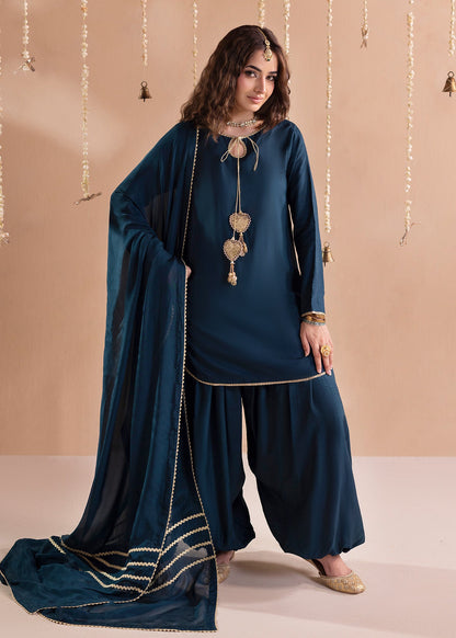 Teal Embellished Raw Silk Designer Suit Online in Dubai DXB UAE Abudhabi Meena Bazaar