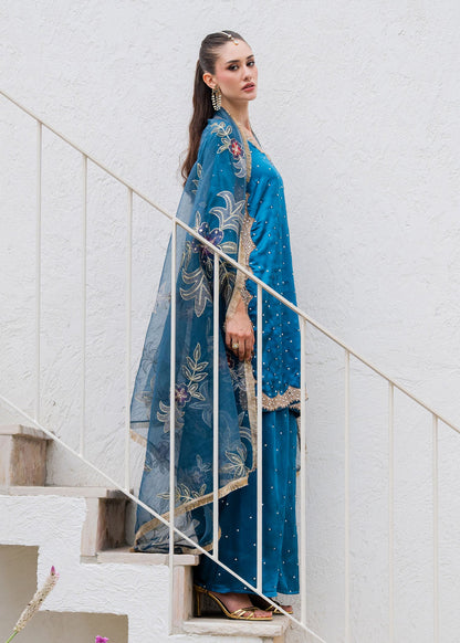 Teal Embellished Shamooz Wedding Guest Suit Online in KSA Riyadh Saudi Arabia Oman Bahrain Qatar