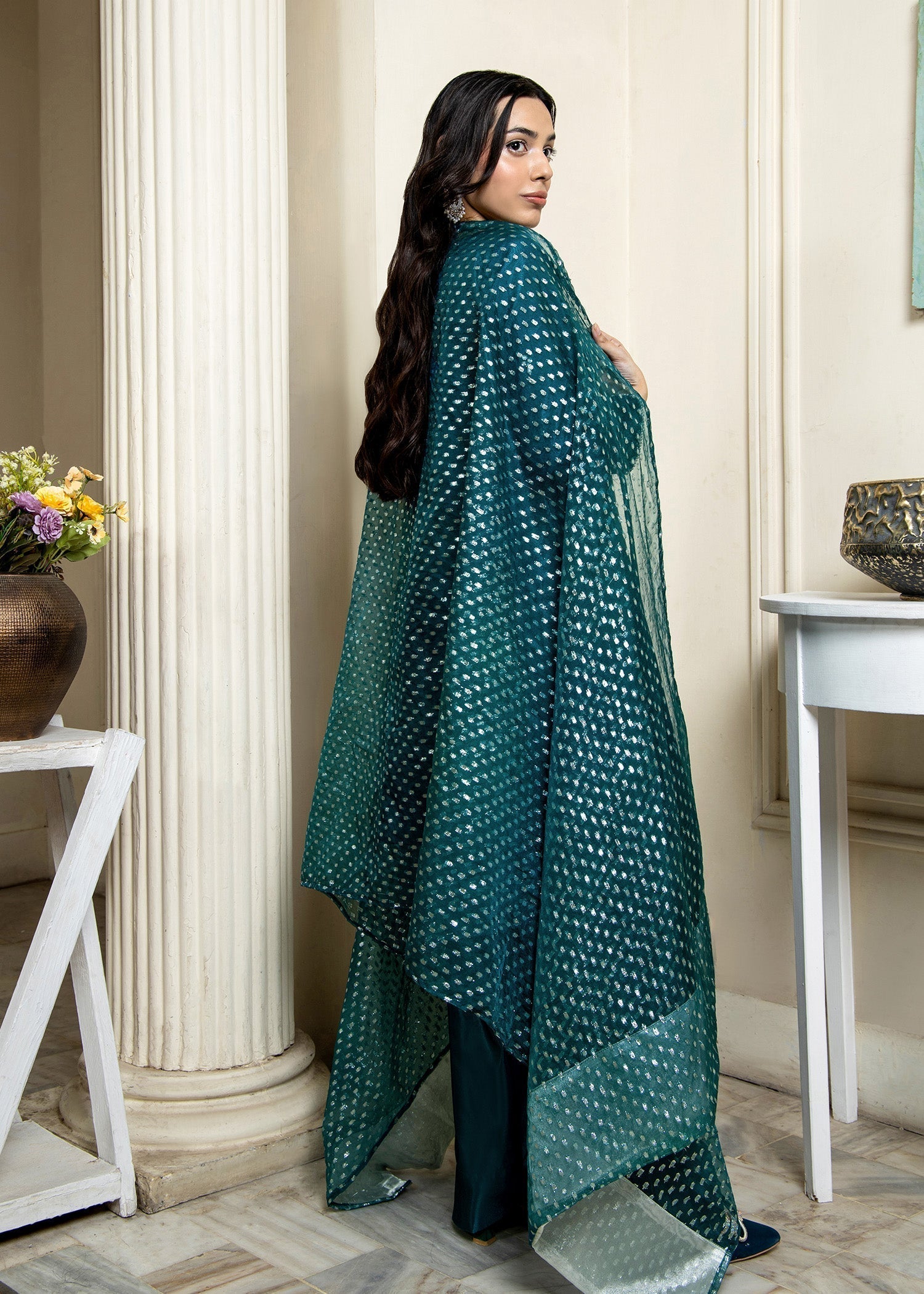 Teal Embellished Short Kurta Farshi Shalwar Online in Sri Lanka India Australia