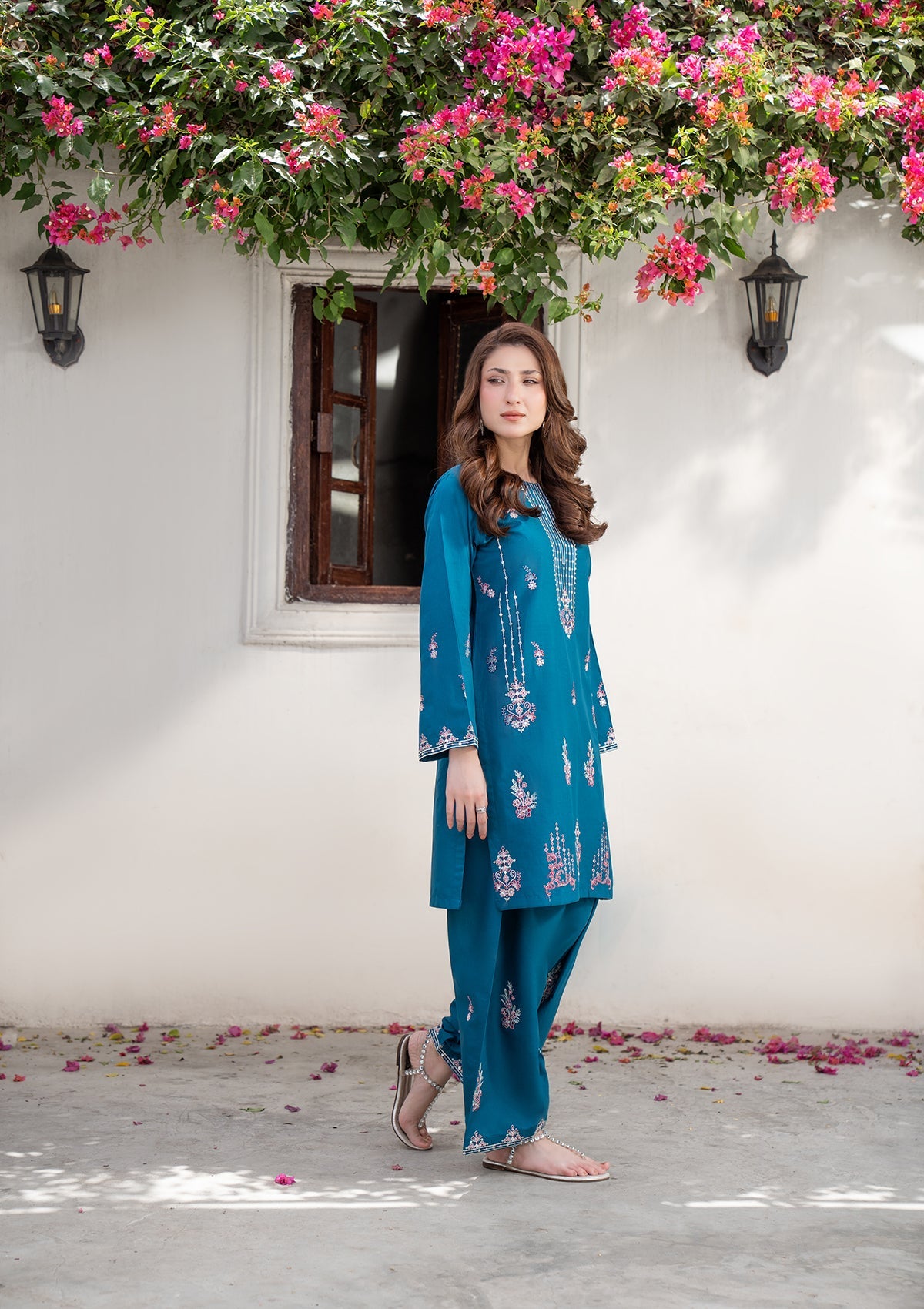 Teal Embroidered Casual Kurta Set Online in Dubai UAE Abudhabi Ajman Sharjah