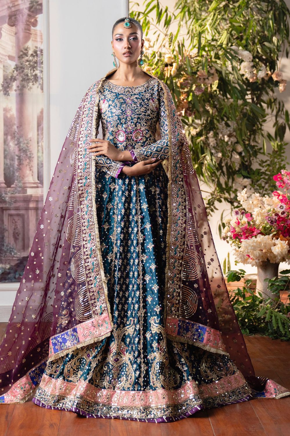 Teal Embroidered Charmuse Lehenga Choli Online in Dubai UAE Abudhabi Ajman Sharjah