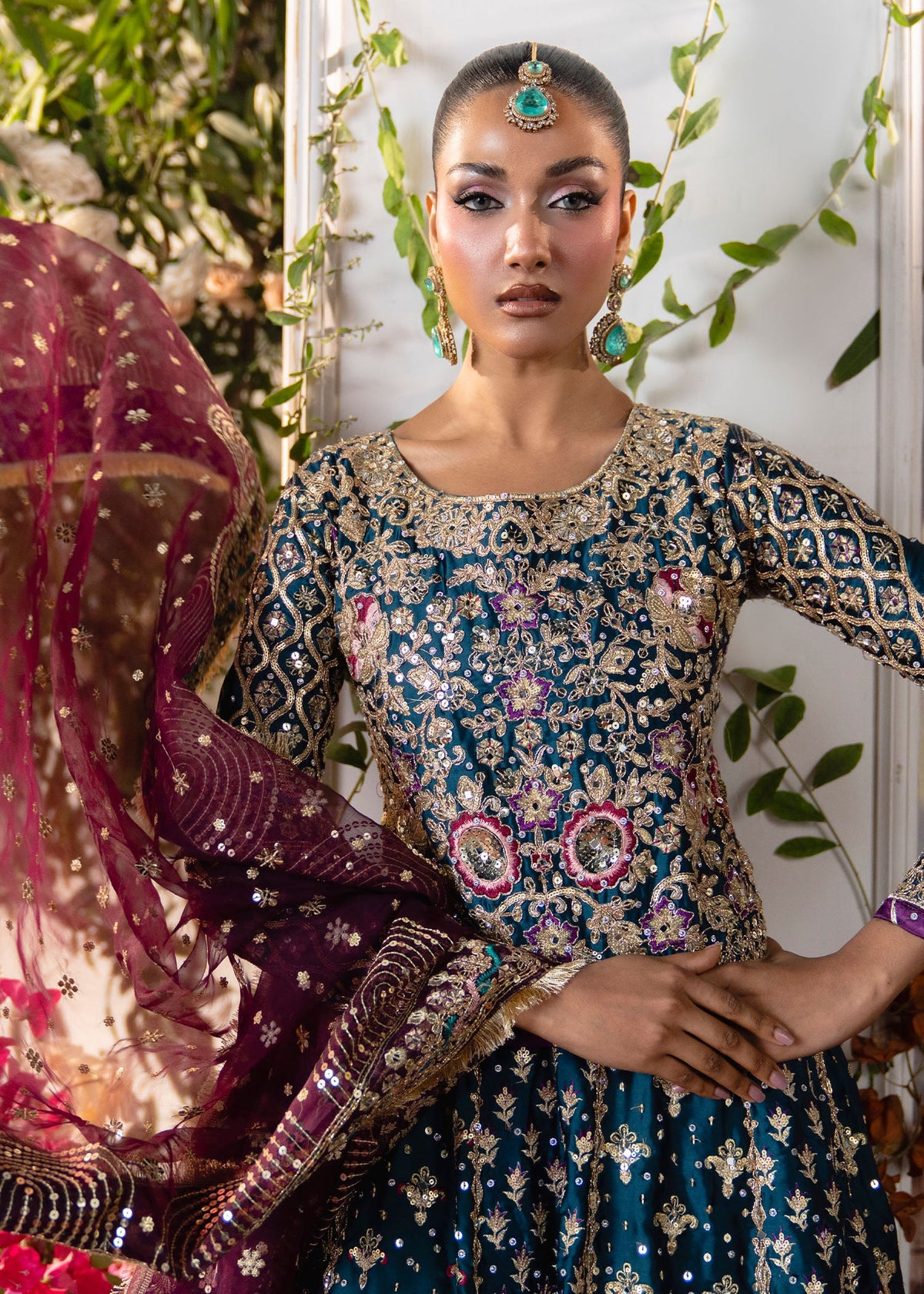 Teal Embroidered Charmuse Lehenga Choli Online in UK USA Canada