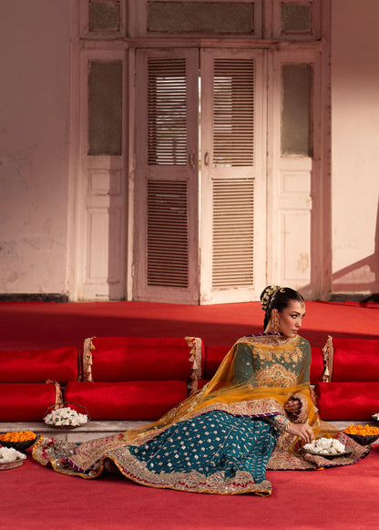 Teal Embroidered Chiffon Formal Suit Online in Dubai UAE Abudhabi Ajman Sharjah