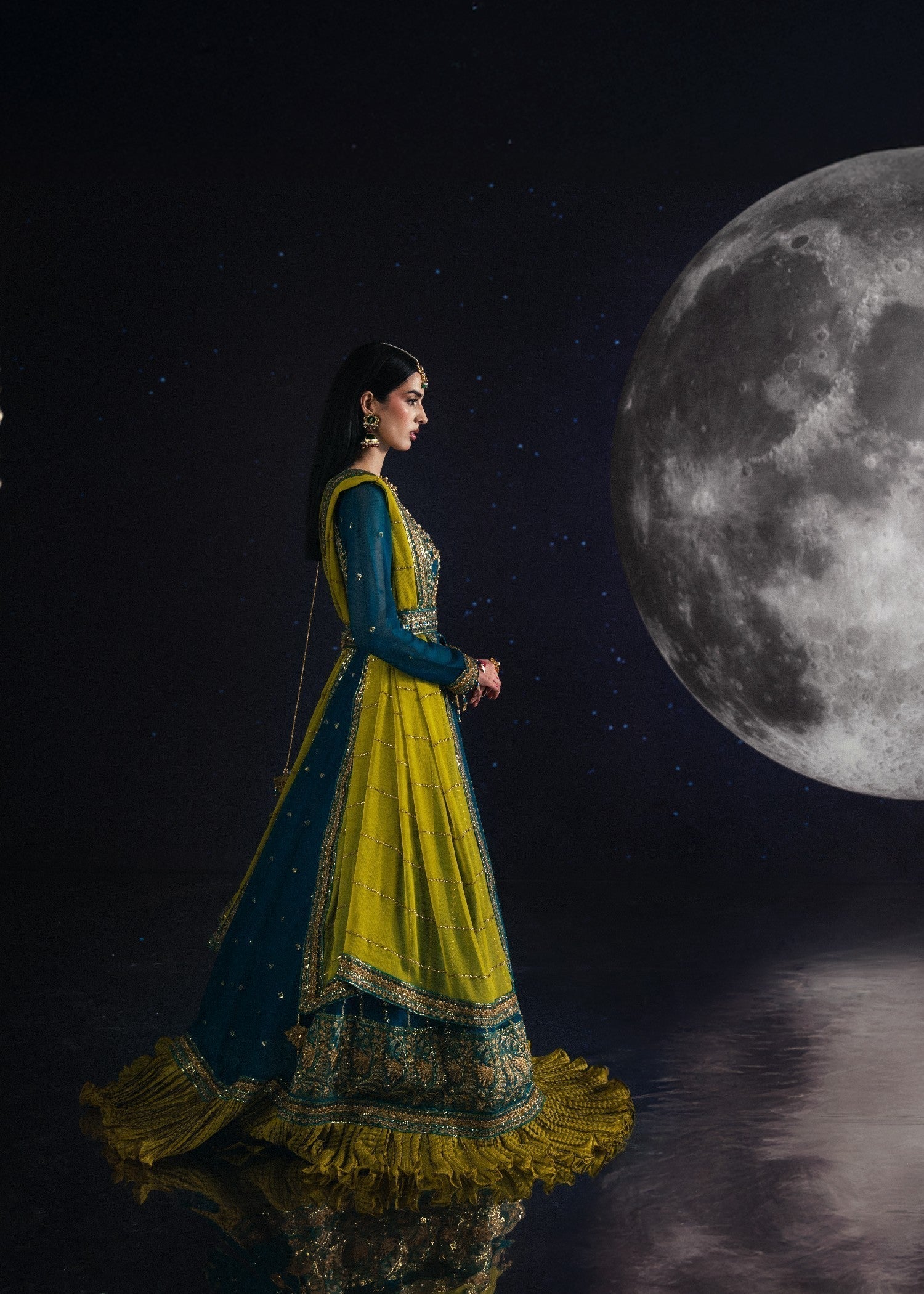 Teal Embroidered Chiffon Formal Wear Suit Online in Dubai DXB UAE Abudhabi Meena Bazaar