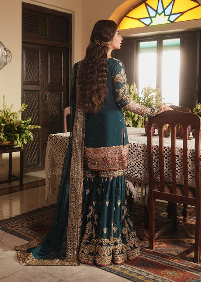 Teal Embroidered Chiffon Gharara for Wedding Online in Dubai DXB UAE Abudhabi Meena Bazaar