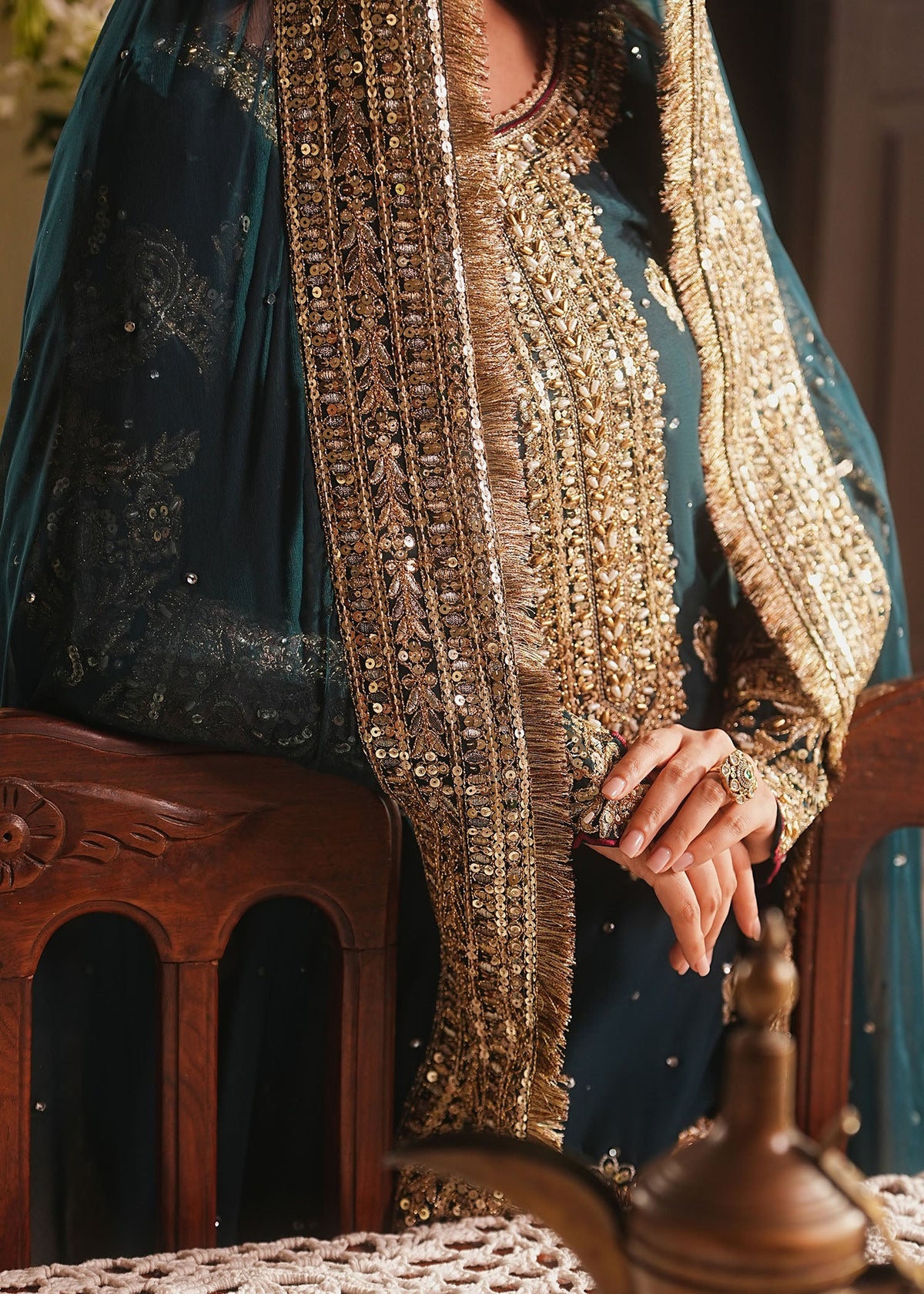 Teal Embroidered Chiffon Gharara Online in Dubai DXB UAE Abudhabi Meena Bazaar