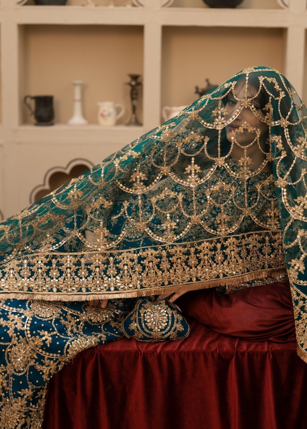 Teal Embroidered Chiffon Kurta Pajama Online in Dubai UAE Abudhabi Ajman Sharjah