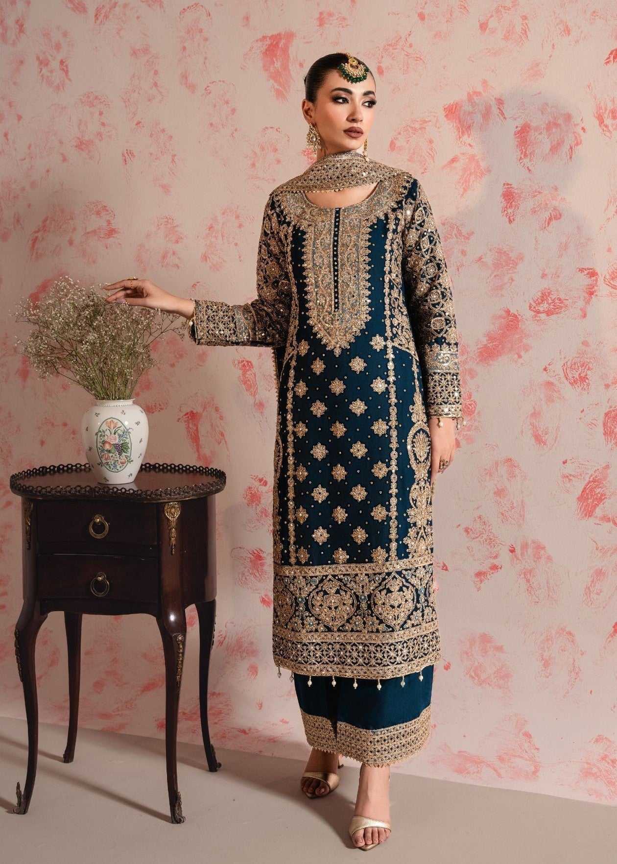 Teal Embroidered Chiffon Kurta Suit Online in Dubai UAE Abudhabi Ajman Sharjah