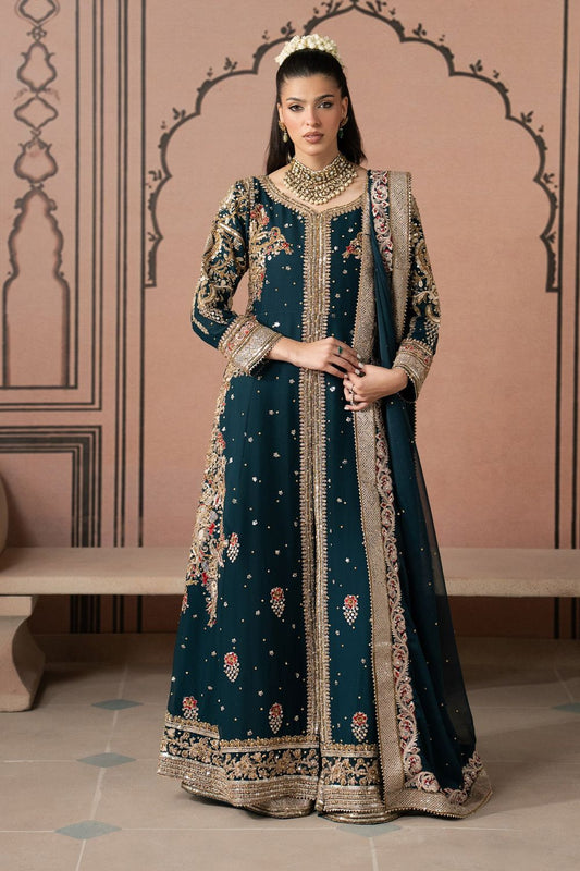 Teal Embroidered Chiffon Pishwas with Shalwar Online in Dubai UAE Abudhabi Ajman Sharjah