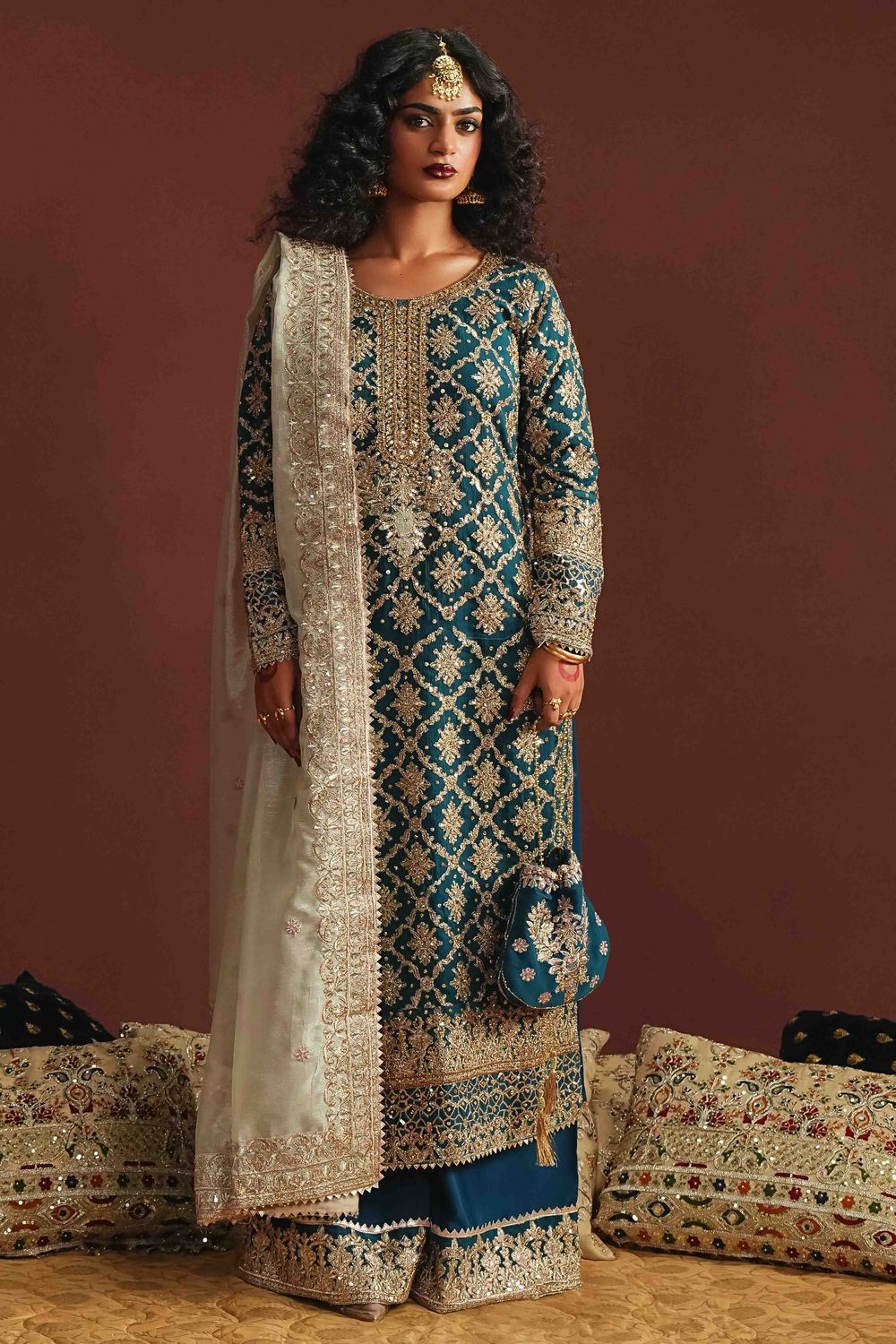 Teal Embroidered Chiffon Straight Kurta Suit Online in Dubai UAE Abudhabi Ajman Sharjah