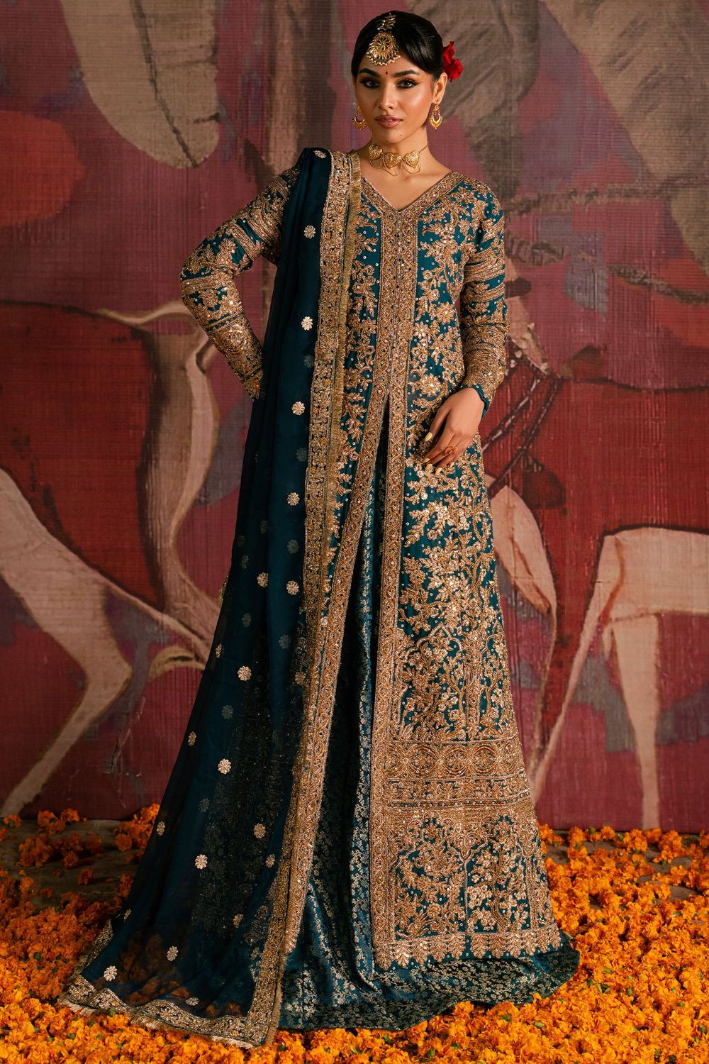 Teal Embroidered Chiffon Wedding Guest Suit Online in Dubai UAE Abudhabi Ajman Sharjah
