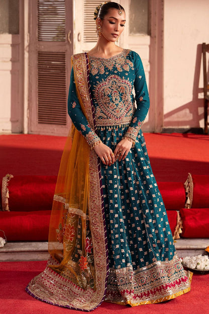 Teal Embroidered Chiffon Wedding Guest Suit Online in Dubai UAE Abudhabi Ajman Sharjah