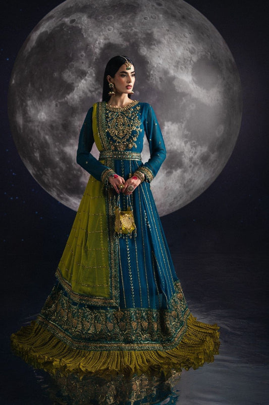 Teal Embroidered Chiffon Wedding Guest Suit Online in Dubai UAE Abudhabi Ajman Sharjah