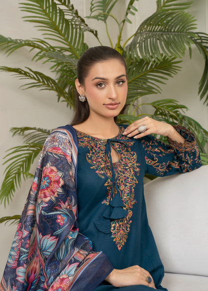Teal Embroidered Cotton Daily Wear Suit Online in Dubai DXB UAE Abudhabi Meena Bazaar